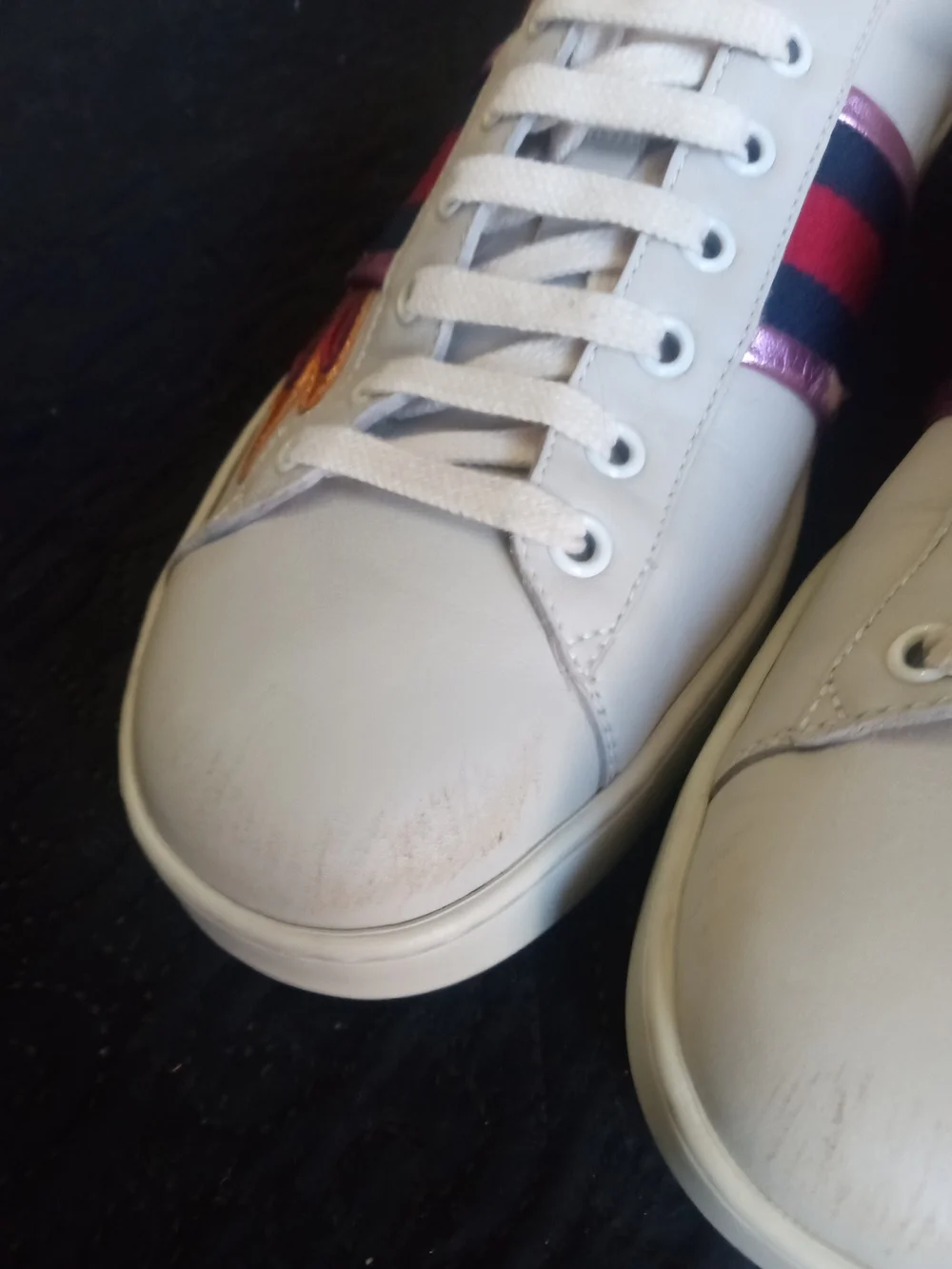 Gucci Leather Flame Accent Sneaker with Red and Gold Details Mens UK 9 US 10